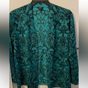 Talbot’s Merino Wool Aqua Paisley Print Cardigan LP  Very Soft